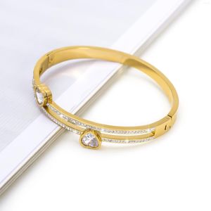 Bangle Creative Simple Personality Half Hollow Design Stainless Steel Bracelet Two Heart-shaped Diamonds For Lover Gifts