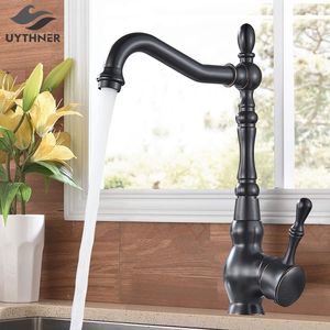 Kitchen Faucets Sink Retro Brass Black Bronze Single Handle Basin Deck Mounted and Cold Water Mixer Tap 230510