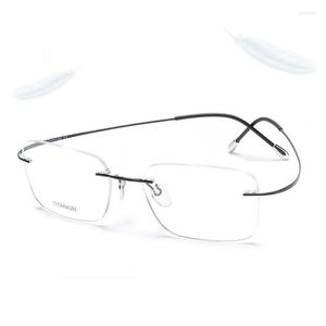 Solglasögon Cubojue Rimless Titanium Reading Glasses Manliga glasögon Ramar Menspectakles Ultralight Spectakles för recept 150 200