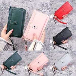 Womens Fashion Vintage Zipper Clutch Long Zipper Wallet Large Capacity Coin Purse Wristband Simple Card Holder Handbag