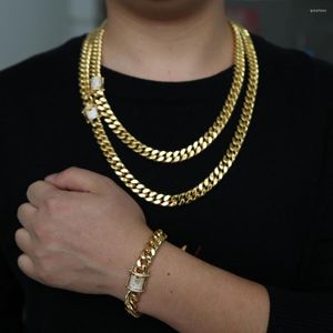 Kedjor 2023 Tungt modehalsband Hip Hop Mens Curb Cuban Chain Gold Filled Rhinestones CZ Jewelry Daily Wear 61cm 71cm