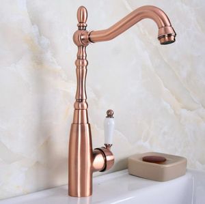 Rubinetti da cucina Rame antico Ceramica Maniglia a leva Girevole Beccuccio lavabo Rubinetto lavabo e rubinetto acqua fredda 2nf634