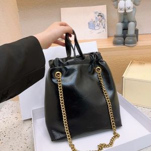 Crush tote çanta siyah deri Klasik İpli Kova Çantaları Crush Altın Metal Donanım Malzeme Zinciri Crossbody Askı Tote Büyük Kapasiteli Drama Çantaları