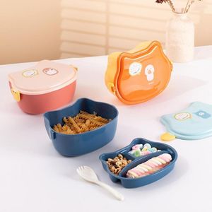 Set di stoviglie Bento Box Scomparto a doppio strato Spuntino per bambini Pranzo di frutta Forniture per picnic per cartoni animati per microonde