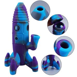 Colorful Rockets Shape Silicone Bong Pipes Kit Dry Tobacco Glass Filter Bowl Spoon Handpipes Portable Removable Easy Clean Hookah Smoking Cigarette Holder Tube DHL