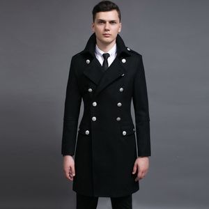 معطف طويل من الصوف للرجال الخريف والشتاء ملابس معطف مزدوج الصدر الرجعية أوروبا Trend Trend Trench Black Green