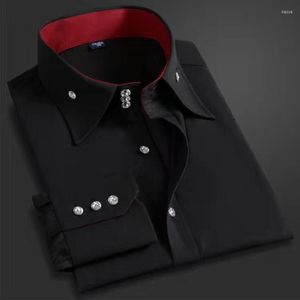 Herren-Freizeithemden, langärmeliges Hemd mit Button-Down-Kragen, formelle Business-Hemden, koreanische Mode, schmale Passform, Designer-Schwarz