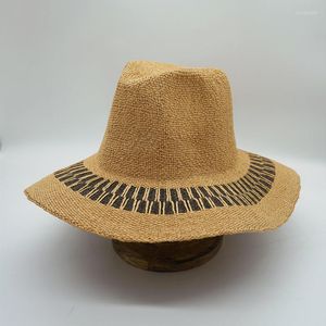 Berets Korean Fashion Designer Gestreiften Papier Stroh Hüte Für Frauen Männer Panama Jazz Kappe Breiter Krempe Strand Sonnenhut Chapeau Femme 2023
