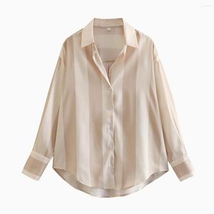 Women's Blouses Women 2023 Fashion Spring Turndown Collar Stripe Stitching Vintage Long Sleeve Button-up Female Shirts Chic Tops