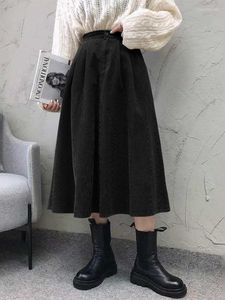スカートセルミア女性コーデュロイミディスカート2023ファッションストリートウェアAラインエラスティックハイウエストジュペフェム韓国スタイルカジュアルソリッド