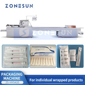 ZONESUN Horizontal Flow Packaging Machine Hygienic Products Cotton Swabs Syringes Reagent Test Kits Individual Packs ZS-HYS420