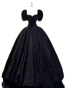 Quinceanera Vestidos Princesa Black Puff Sleeve Crystal Ball Ball Sweetheart Lace-up com plus size Sweet Sweet 16 Destante Party Birthday Vestidos de 15 Anos 112