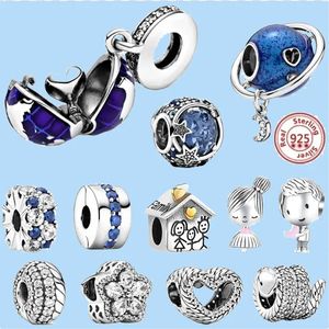 925 silver beads charms fit pandora charm Blue Planet Dangle Boy Girl Family