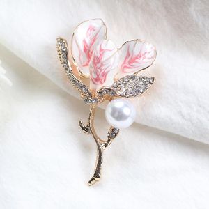 Brooches Fashion Ladies Floral Pink Purple Tulip Enamel Brooch Turnover Scarf Decoration Jewelry Costume Accessories