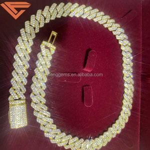 18mm Full Iced Out Moissanite Diamond 925 Silver Rose 18K Gold Plated Men Chains Hip Hop Miami rostfritt stål kubansk länkkedja