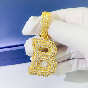 Pendant Necklaces Iced Out B Letter HipHop S925 Silver D VVS Alphabets Necklace 14k Gold Plated Pass Tester 230511