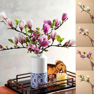 Kwiaty dekoracyjne sztuczne dekoracje stołowe Symulacja Bukiet Magnolia Faux Flower Branch Oddział domowy ornament ślubny