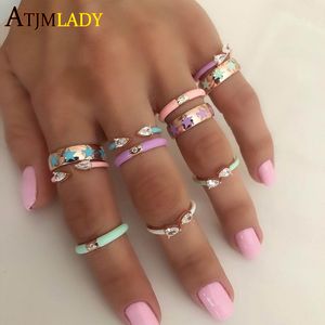 Рандные кольца красочное эмалевое кольцо для женщин Summer Продажа Double Drop Cz Design Lovely Open Advated Finger 230511