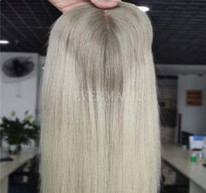 Neu im Angebot: Balayage Ombre Blonde Virgin Human Hair Toppers Mono mit offenen Schussbasisstücken für dünner werdende Frauen2954118