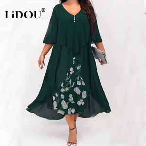 Plus storlek klänningar vårhöst mode lapptäcke vintage plus size klänning kvinna estetiska enkelt tryck överdimensionerade eleganta chic vestidos de fiesta 230511