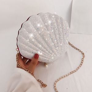 Вечерние сумки Azhiyi Fashion Chain Sequined плечо для женщин кожаные сумочки милый кошелек раковины мини -летняя больса Feminina 230510