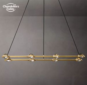Vintage rektangulära ljuskronor Moderna LED Crystal Brass Pendant Light Fixture för matsal vardagsrum kök ö hängande lampor lyster