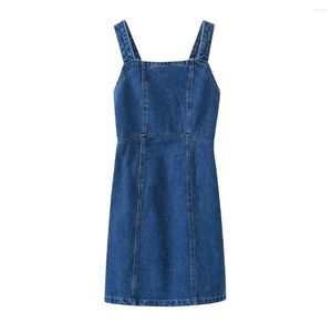 Casual Dresses Women's 2023 Summer Fashion Back Lace Up Denim Dress Retro Open dragkedja unik kvinnlig miniskirt