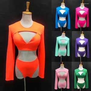 Stage Wear Multi-Colors Bikini Discoteca Gogo Dance Costume Manica lunga Top Pole Outfit Dj Dancer Clubwear Jazz Dancewar VDB5163