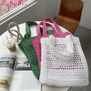 Kvällspåsar Gusure Vintage Straw Beach Bag Women Wicker Woven Hollow Handbags Lady Large Shoulder Casual Summer Travel Purses 230510