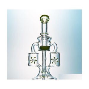 Smoking Pipes Green Purple Glass Bongs Hookahs Double Recycler Bong Propeller Spinning Percolator Oil Rigs Dab Rig 14Mm Joint Water Dhblb
