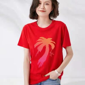 女性のTシャツデザイナーパームツリーニットトップ女性半袖レターコットンマンサマートップニットティー