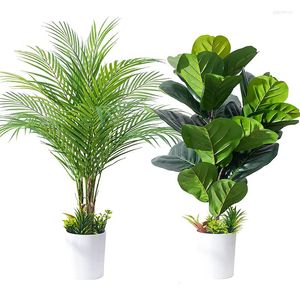 Decorative Flowers Artificial Palm Tree Indoor Fake Fiddle Fig Faux Tropical Plants Plastic Ficus Leaf For Home Living Room Wedding Shop