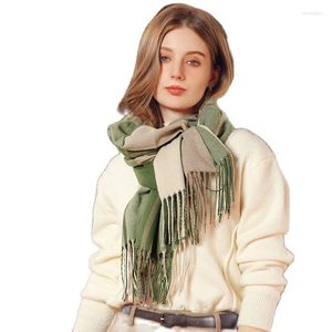 Scarves Winter Plaid Cashmere Woman Scarf Green Fashion Female Wool Handfeel Shawl Black White Wrap Check Stole Blanket