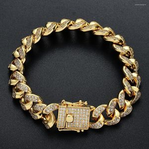 Länk armband 12mm runda zirkon miami kubansk armband charm isad ut bling hip hop smycken guld silver färg för män kvinnor