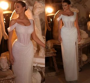 Luxury Sequined Sheath Wedding Dress 2023 Scoop Side Split golvlängd Brudklänningar Sexig Vestidos de Novia Custom Made Made