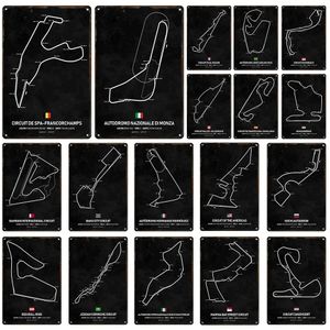 Hisimple Formel 1 Racing Track Route Art Målning Metal Tin Iron Wall Decoration Plack Art Poster Plate Men Cave Garage Bar Bedroom Home Decor Gift Size 30x20cm