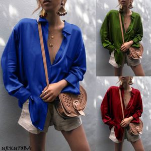 Women's Blouses Shirts Harajuku Spring Autumn Women Blouse Long Sleeve Casual Leisure Satin Shirt Office Ladies Blue Red Green Tops 230510