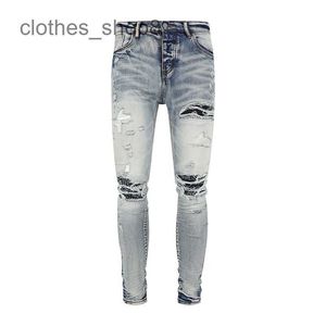 designer jeans Men's Jean Amirres Denim Mens Pants OFF Fashion Brand Washed Water Broken Hole Old Patchwork Cashew Flower Slim Fit High Street Hip Hop ins HL79