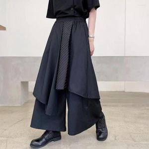 Calças Masculinas Moda 2023 Preto Irregular Sstreetwear Japão Patchwork Comprimento Cor Tornozelo Contraste Listras Soltas