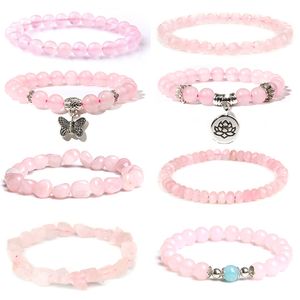 Trendiga rose kvarts armband rosa kristallpärlor armband sträcker natursten charms armband läkande kvinnor smycken reiki gåva