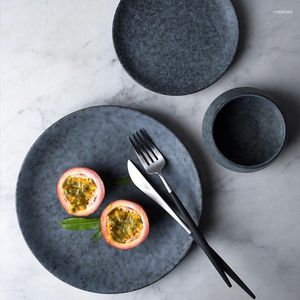 Pratos de prato redondo em casa use prato de cerâmica pratos e conjuntos de cores de mármore cinza