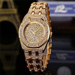 Armbanduhren Luxus Gold Diamanten besetzte Damenuhr Wasserdichte Stahl Armbanduhren Frauen Quarz Armbanduhr Relogio Masculino Uhren