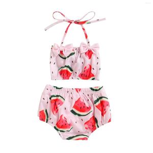 Clothing Sets 2023-01-05 Lioraitiin 0-24M Lovely Baby Girl Swimwear Set Square Neck Bow Knot Hanger Tube Crop Tops Elastic Waist Shorts