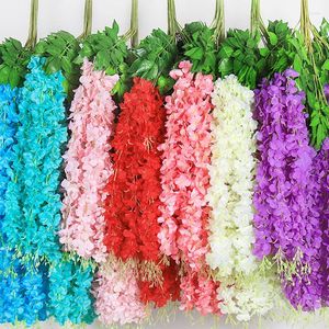 Dekoratif Çiçekler 12 PCS Düğün Dekorasyonu Wisteria Çiçek Yapay Oturma Odası Plastik Vine Yeşil Yaprak Rattan