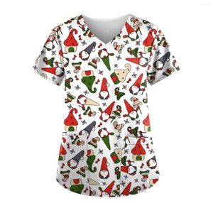 Damen-T-Shirts, Pyjama-Oberteil, V-Ausschnitt, Weihnachten, kurzärmlig, Schneemann, bedruckt, Krankenschwester-Arbeitsbluse mit Damen-Schwimm-T-Shirt