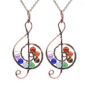 Pendant Necklaces Natural Stone Beads Reiki 7 Chakra Necklace For Woman Man Retro Copper Musical Notation Shape