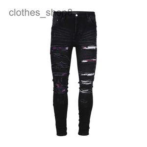 designer jeans jeans jean amirres denim maschi pantaloni casual hip-hop high street usura e lacrima vecchia lavaggio a filo splash-pink-fila strappato da uomini strappati 8p97