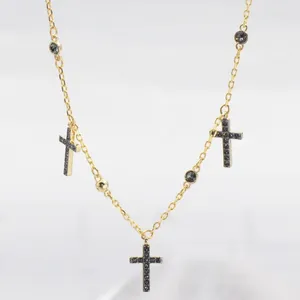 Cadeias Moda Cross Dangle Charm Colar Colar Gold Pavimentado CZ zircão Crystal Women Clavicle Chain Brand Jeia para Casamento de Festa