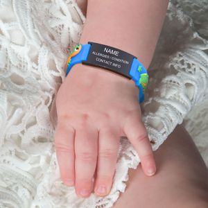Kostenlose Gravur, personalisiertes medizinisches Alarm-ID-Kinderarmband, benutzerdefiniertes Safty-Silikon-ICE-Armband für Kinder, Babys, Mädchen und Jungen
