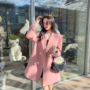 Women's Suits Insozkdg 2023 Spring Autumn Women Pink Blazers Top Trendy Fashion Loose Bright Silky Smooth Texture Suit Jacket Female